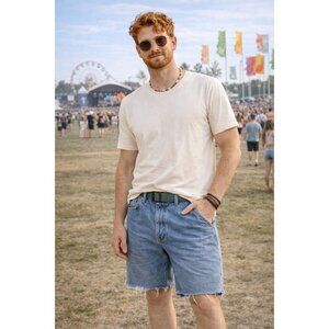 Levi's DIY Cutoff Denim Shorts Men's Size 38 Blue Distressed Frayed Summer Festi